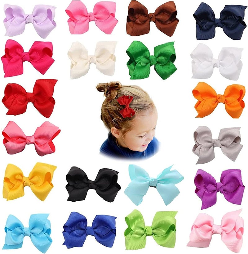 Proxima Direct 3 Inch Baby Girls Clips,20 PCS baby Hair Clips,Grosgrain Boutique Solid Color Ribbon Mini Hair Bows Clips for Baby Girls Teens Infants Kids Toddlers Children - Image 2