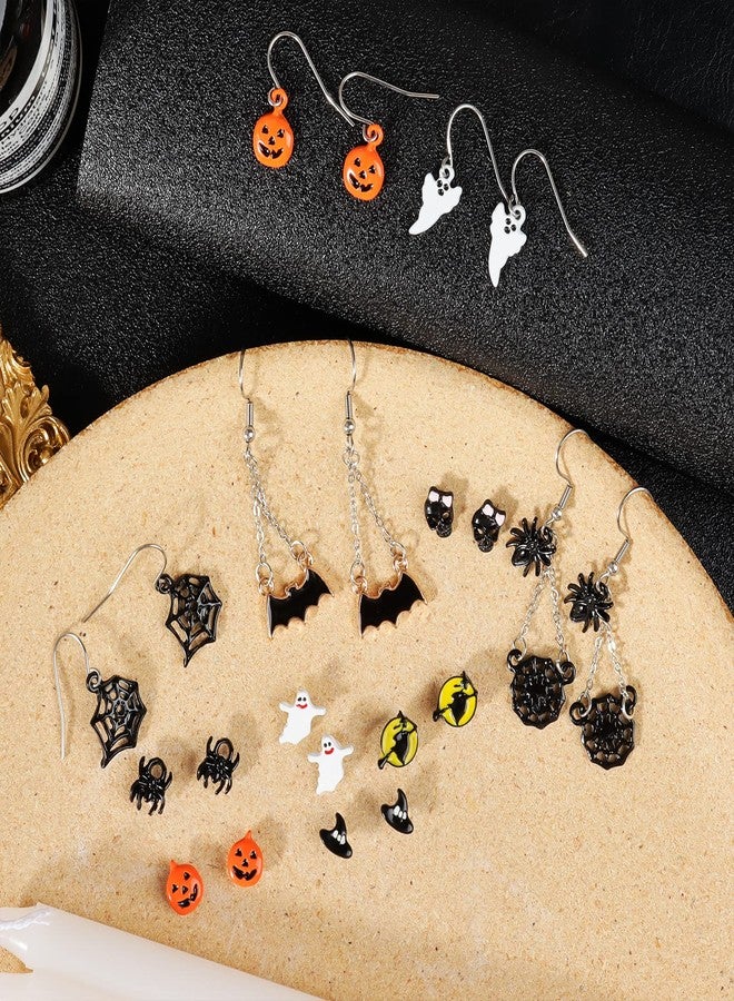 Dcfywl731 26 Pairs Halloween Stud Earrings Bat Cat Witch Earrings Set Spider Web Pumpkin Skull Drop earrings Jewelry for Women Halloween Outfit Costumes Accessories - Image 2