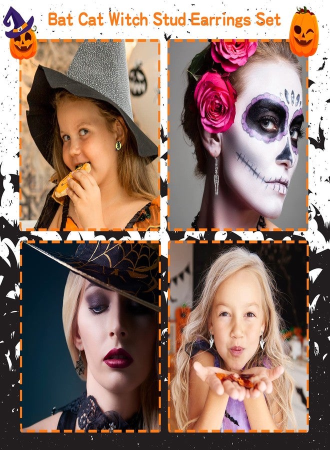 Dcfywl731 26 Pairs Halloween Stud Earrings Bat Cat Witch Earrings Set Spider Web Pumpkin Skull Drop earrings Jewelry for Women Halloween Outfit Costumes Accessories - Image 5