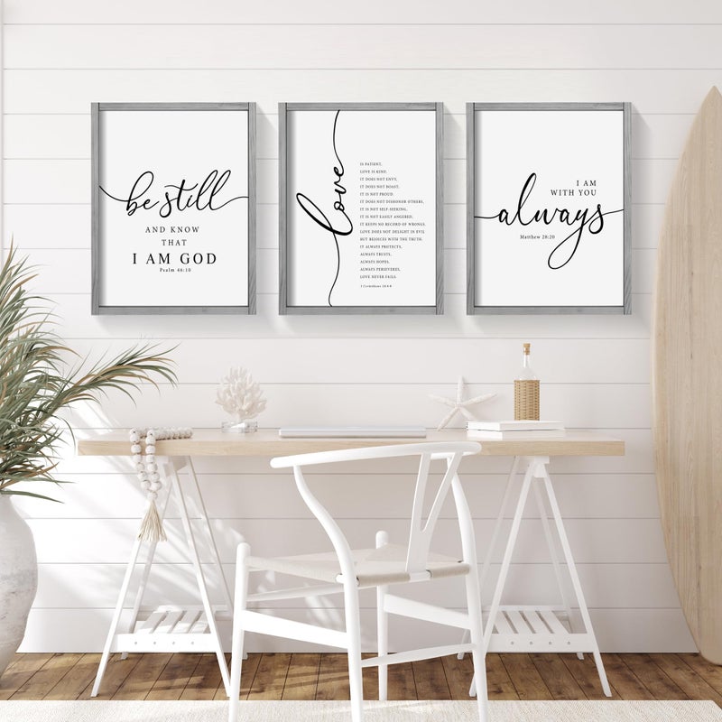 Heiple Framed Be Still and Know that I am God Sign Love is Patient Love is Kind Wall Art Set of 3 with Wooden Frame for Home Bedroom Decor Bible Verse Scripture Art Christian Religious Wall Decor (Gray, 11â€x14â€) - Image 2