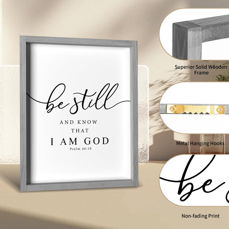 Heiple Framed Be Still and Know that I am God Sign Love is Patient Love is Kind Wall Art Set of 3 with Wooden Frame for Home Bedroom Decor Bible Verse Scripture Art Christian Religious Wall Decor (Gray, 11â€x14â€) - Image 4