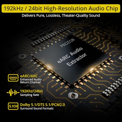 PROZOR eARC/ARC to Optical Audio Extractor, Enhanced eARC Audio Converter Supports Dolby/DTS 5.1, 192KHz HDMI eARC/ARC to Optical Toslink Adapter for TV to Soundbar Amplifier Home Theater 7ft Long - Image 5