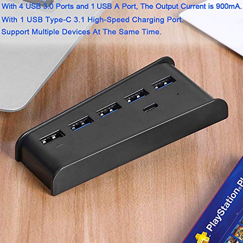 arVin USB Port Hub for PS5, 5 Port USB Extender High-Speed Transmission Expansion Adapter Converter Splitter with 4 USB 2.0 Port+1 USB Charging Port+1 Type C 3.1 Port for PlayStation 5 Gaming Console-Black - Image 4