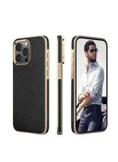 Aookay For iPhone 16 Pro Leather Case, Business Luxury Classic PU Leather Elegant Designer Men Cover Soft Non-Slip Grip Phone Cases for iPhone 16 Pro (Black)  - Image 1