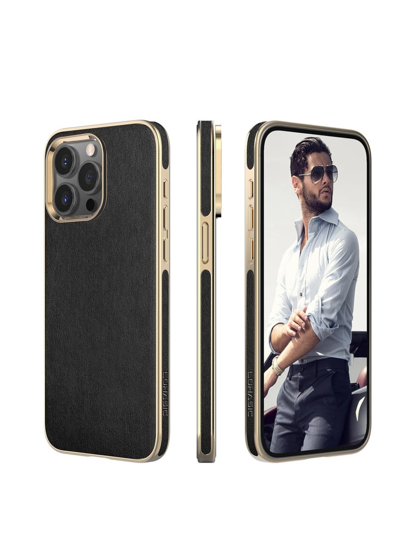 Aookay For iPhone 16 Pro Leather Case, Business Luxury Classic PU Leather Elegant Designer Men Cover Soft Non-Slip Grip Phone Cases for iPhone 16 Pro (Black) - Image 1