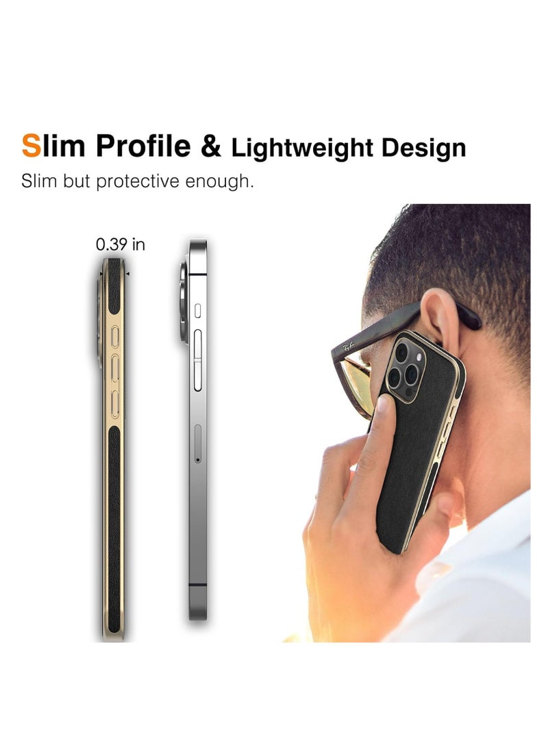 Aookay For iPhone 16 Pro Leather Case, Business Luxury Classic PU Leather Elegant Designer Men Cover Soft Non-Slip Grip Phone Cases for iPhone 16 Pro (Black) - Image 4