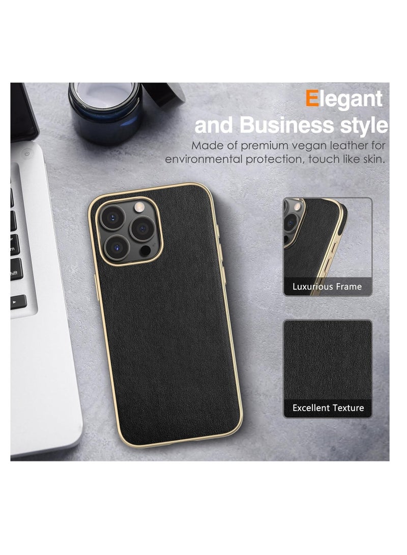 Aookay For iPhone 16 Pro Leather Case, Business Luxury Classic PU Leather Elegant Designer Men Cover Soft Non-Slip Grip Phone Cases for iPhone 16 Pro (Black) - Image 3