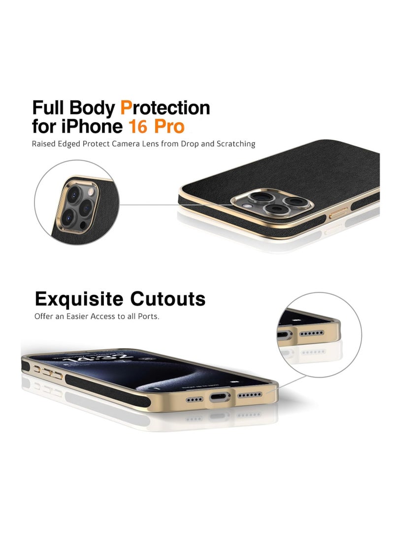 Aookay For iPhone 16 Pro Leather Case, Business Luxury Classic PU Leather Elegant Designer Men Cover Soft Non-Slip Grip Phone Cases for iPhone 16 Pro (Black) - Image 5