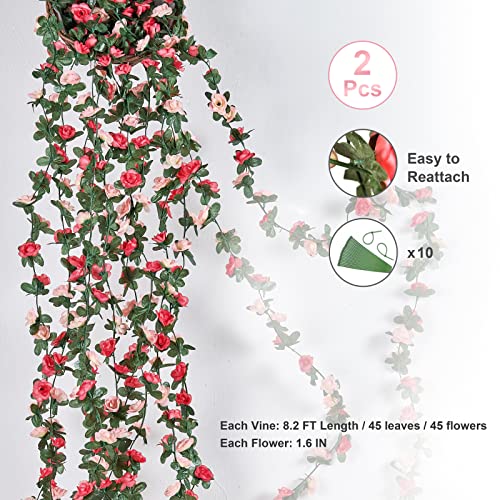 BLEUM CADE 2Pcs 16.4Ft Flower Garland Artificial Rose Vines for Bedroom, Cute Fake Hanging Flower Vines Floral Garland Decorations for Wedding Party Wall Room Decor Aesthetic - Image 2