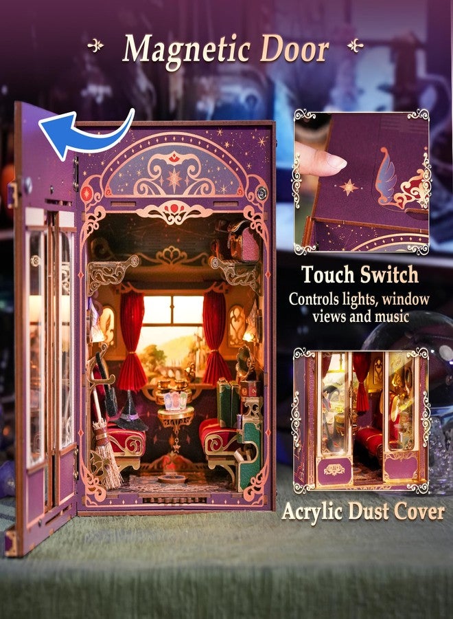 Tonecheer مجموعة Tonecheer DIY Book Nook Kit للكبار، نموذج مصغر لعربة قطار إنفينيتي السحرية العتيقة لبيت الدمى، أحجية خشبية ثلاثية الأبعاد، هدايا فاصلة كتب مزخرفة (رحلة سحرية) - Image 5