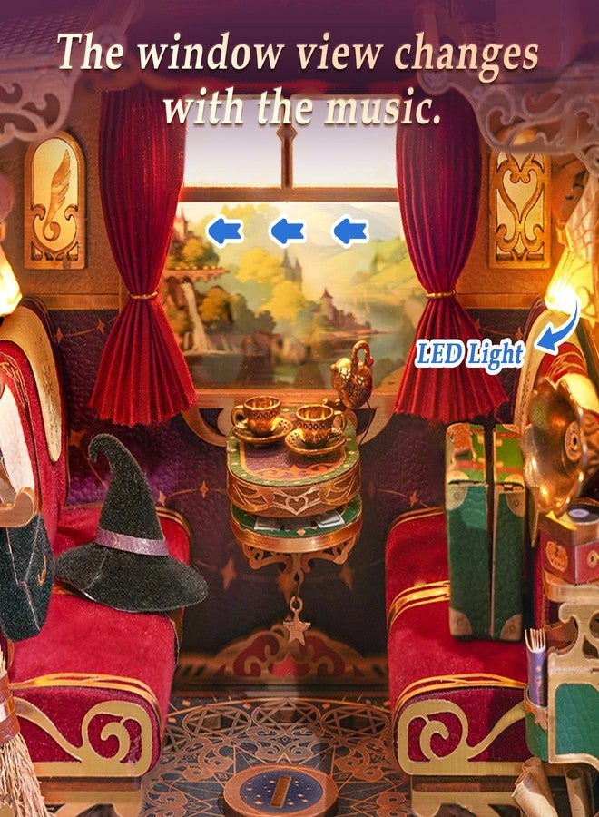Tonecheer مجموعة Tonecheer DIY Book Nook Kit للكبار، نموذج مصغر لعربة قطار إنفينيتي السحرية العتيقة لبيت الدمى، أحجية خشبية ثلاثية الأبعاد، هدايا فاصلة كتب مزخرفة (رحلة سحرية) - Image 3