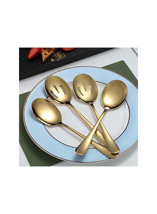 S-TOP Gold Serving Spoons 4 Pieces, Titanium Plating Serving Spoon, Include 2 Serving Spoon And 2 Slotted Spoons, Stainless Steel Serving Utensils, Serving Set Packing of 4 - Image 2