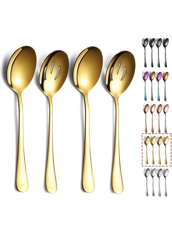 S-TOP Gold Serving Spoons 4 Pieces, Titanium Plating Serving Spoon, Include 2 Serving Spoon And 2 Slotted Spoons, Stainless Steel Serving Utensils, Serving Set Packing of 4 - Image 1