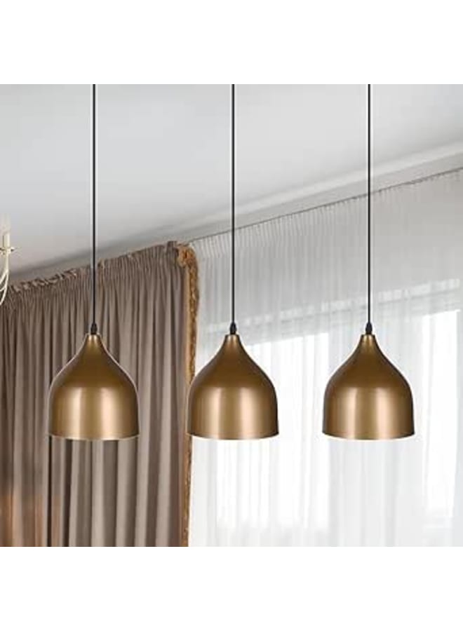 Modern Pendant Light Fixture, 3-Light Linear Chandelier, Gold Dome Shades, Black Cord, Kitchen Island Dining Room Lighting