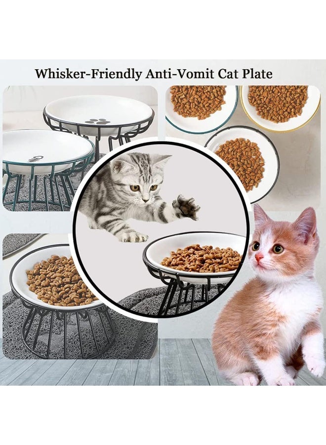 DUNISO Pet Feeding Dish，Ceramic Cat Bowl with Metal Stand，Food & Water Anti Vomiting Shallow Ceramic Dish，Durable and Easy to Clean，for Cat and Small Dogs - Image 5
