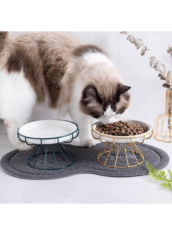 DUNISO Pet Feeding Dish，Ceramic Cat Bowl with Metal Stand，Food & Water Anti Vomiting Shallow Ceramic Dish，Durable and Easy to Clean，for Cat and Small Dogs - Image 3
