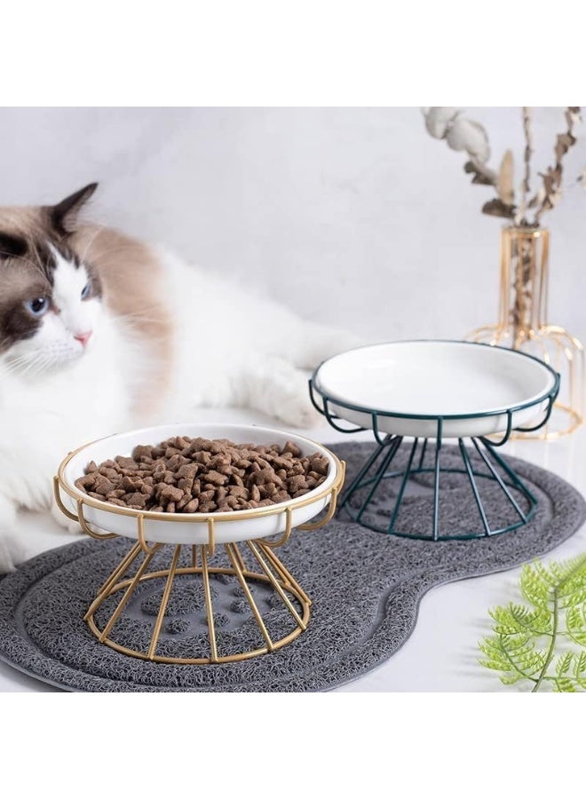 DUNISO Pet Feeding Dish，Ceramic Cat Bowl with Metal Stand，Food & Water Anti Vomiting Shallow Ceramic Dish，Durable and Easy to Clean，for Cat and Small Dogs - Image 4