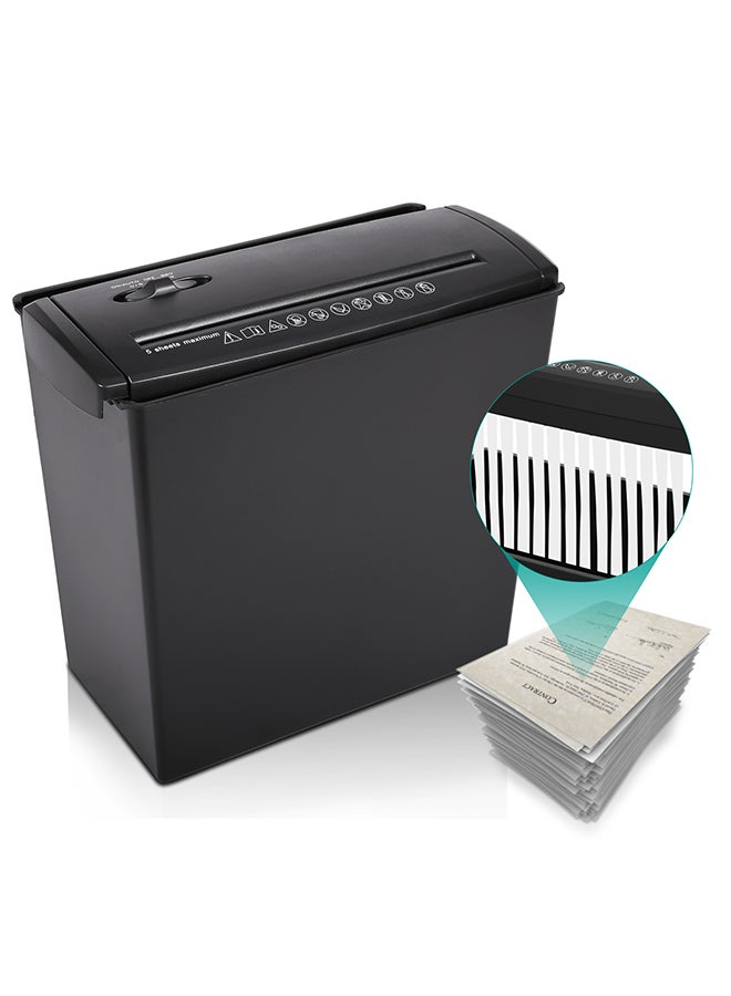 والالا آلة تقطيع ورق، 5 ورقات تقطيع عرضي مع سلة سعة 10 لتر، مستوى أمان عالي P-1، تصميم بثلاثة أوضاع تقطيع للبطاقات/الأقراص المدمجة/الدبابيس/المشبك، آلة تقطيع متينة، نظام مقاوم للانحشار للمكتب - Image 1