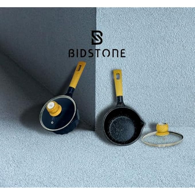 بيدستون قدر أسود غير لاصق مقاس 18 سم، قاعدة حثية مقاومة للخدش سعة 15 لتر، مقبض خشبي، خالٍ من مادة Ptfe وPfoa، تصميم أنيق منقط باللون الأسود - Image 4