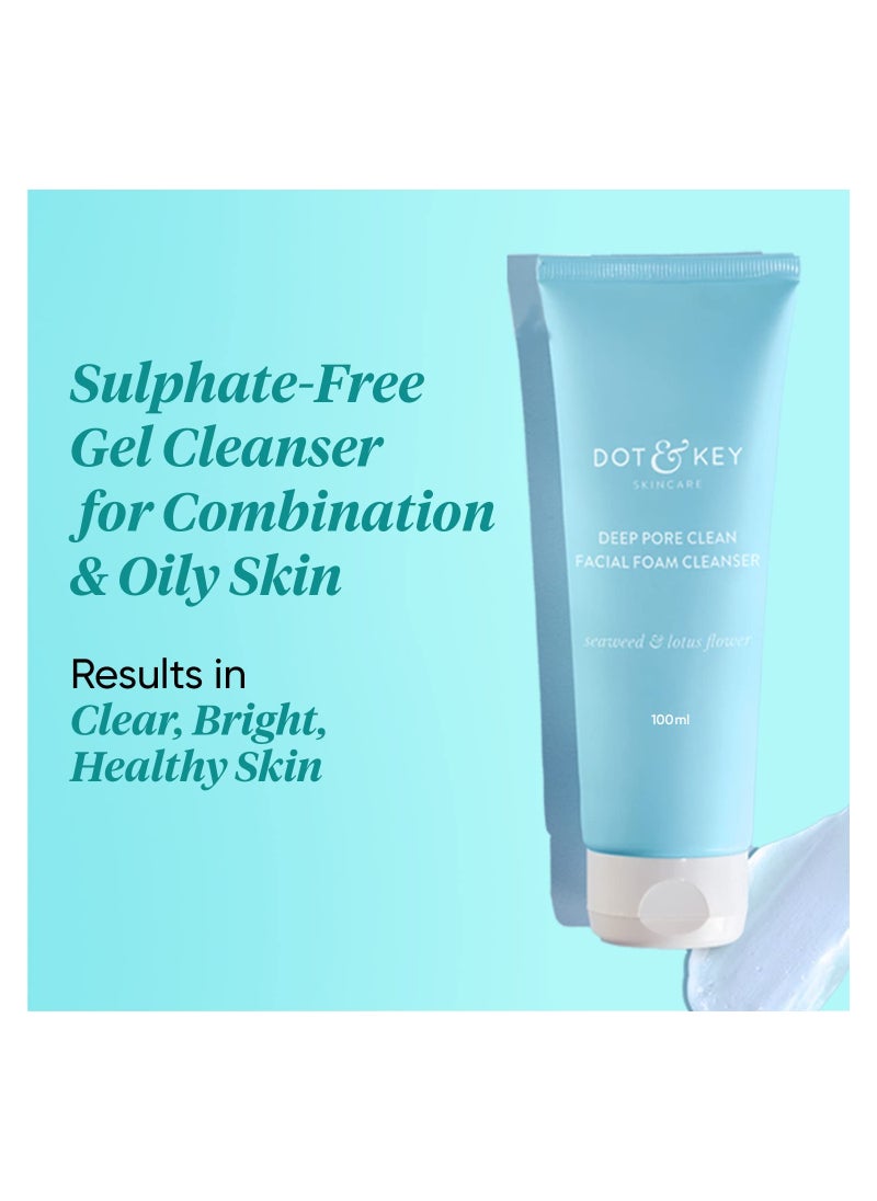 Dot & Key - Deep Pore Clean Milky Foam Cleanser With Seaweed And Lotus Flower Face Wash For Nourished Skin Minimizes Pores Controls Excess Oil And Keeps Skin Hydrated 100ml - Image 1