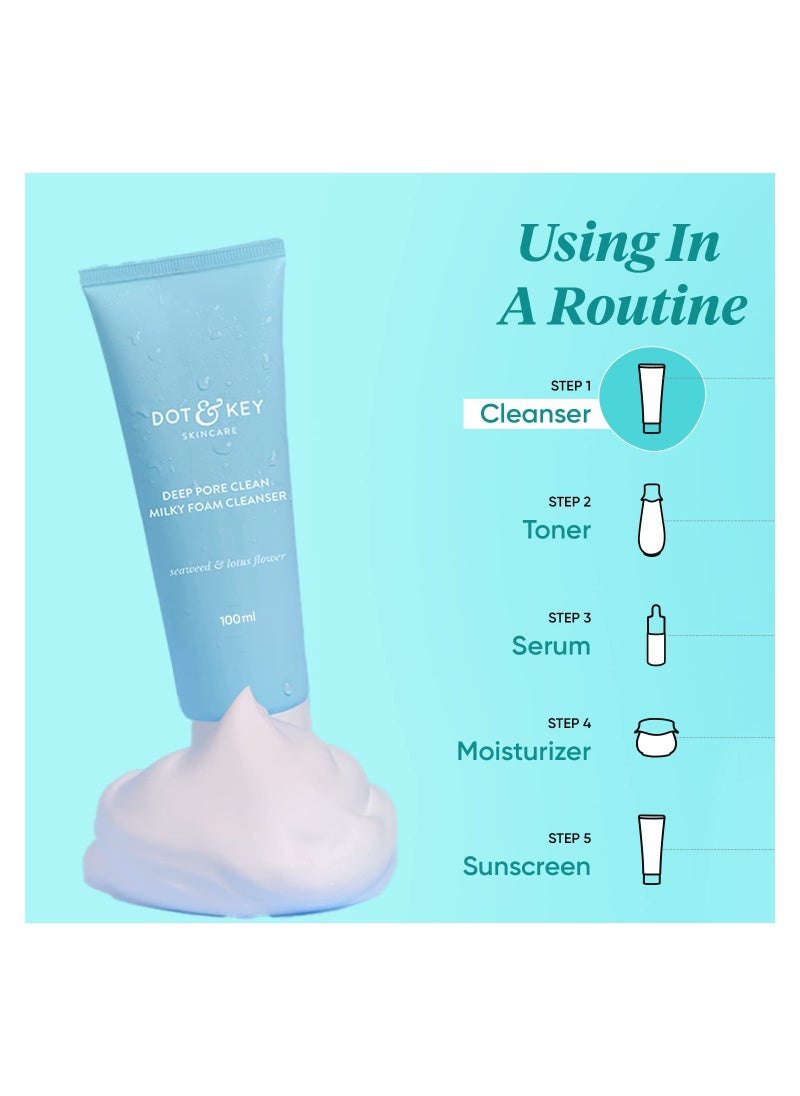 Dot & Key - Deep Pore Clean Milky Foam Cleanser With Seaweed And Lotus Flower Face Wash For Nourished Skin Minimizes Pores Controls Excess Oil And Keeps Skin Hydrated 100ml - Image 1