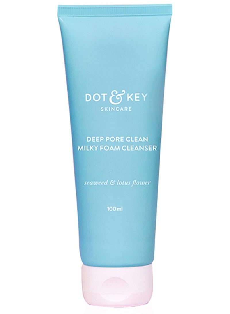 Dot & Key Deep Pore Clean Milky Foam Cleanser With Seaweed And Lotus Flower Face Wash For Nourished Skin Minimizes Pores Controls Excess Oil And Keeps Skin Hydrated 100ml  - Image 1