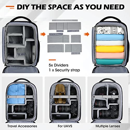 SDYSM Camera Bag Backpack Professional for DSLR SLR Mirrorless Camera Waterproof Laptop Back Pack 14 Inch with Rain Cover Anti Theft Travel Case Large Capacity Photography Backpack Grey - Image 5