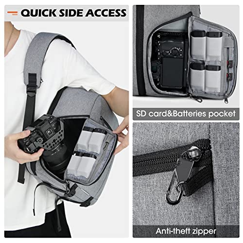SDYSM Camera Bag Backpack Professional for DSLR SLR Mirrorless Camera Waterproof Laptop Back Pack 14 Inch with Rain Cover Anti Theft Travel Case Large Capacity Photography Backpack Grey - Image 3