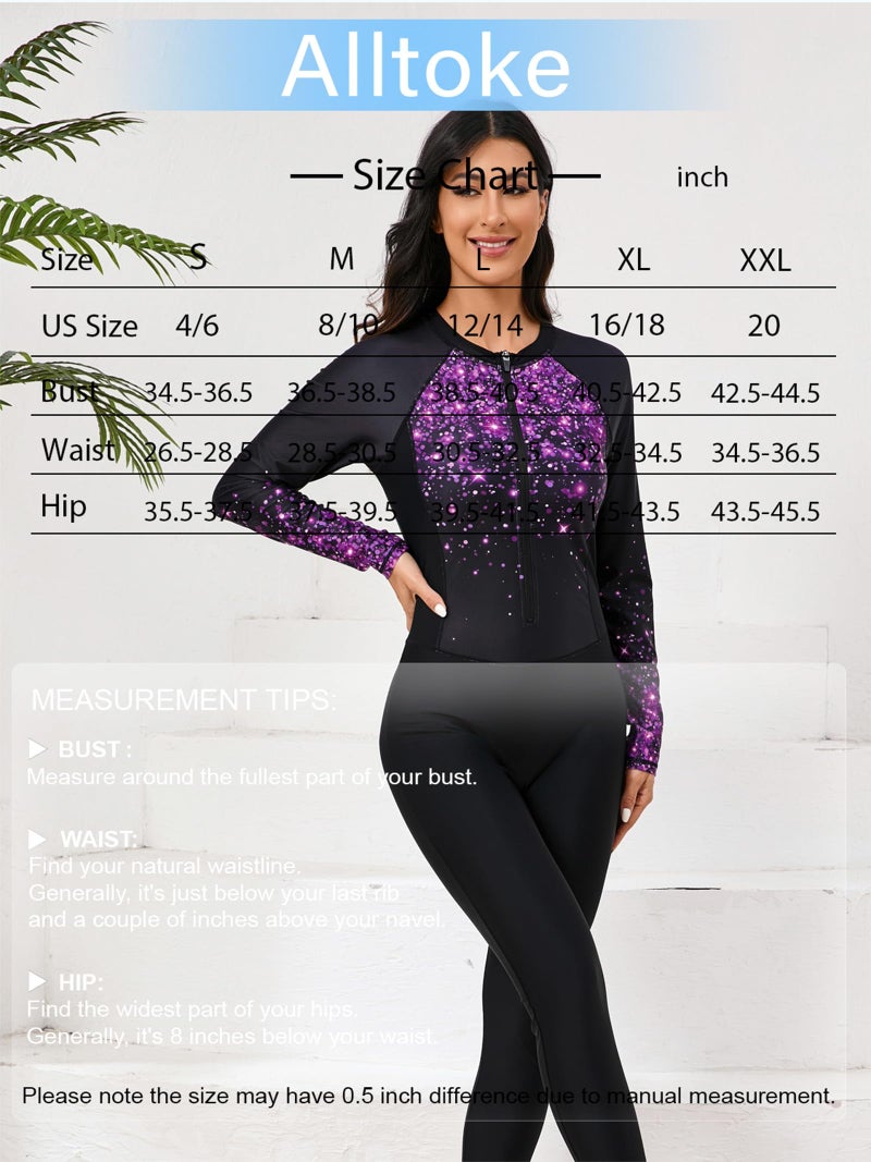 ALLTOKE Womens Full Body Rash Guard with Built in Bra Long Sleeve One Piece Swimsuit Upf50+ Zip Front Bathing Suit Black Starry Sky L - Image 5