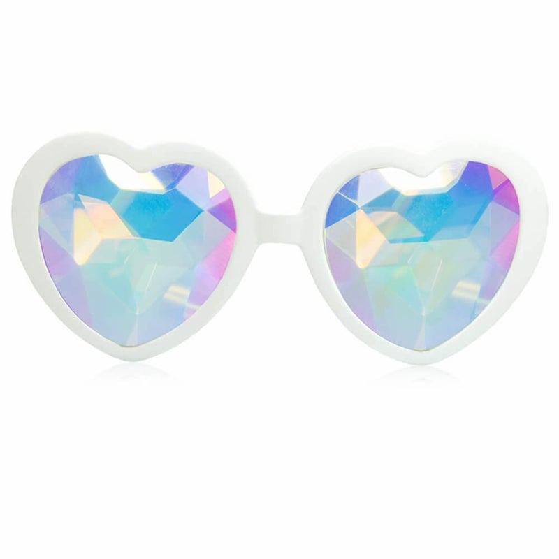 GloFX White Heart Shaped Kaleidoscope Glasses  Festival Rave EDM Concert Effect Plur White - Image 2