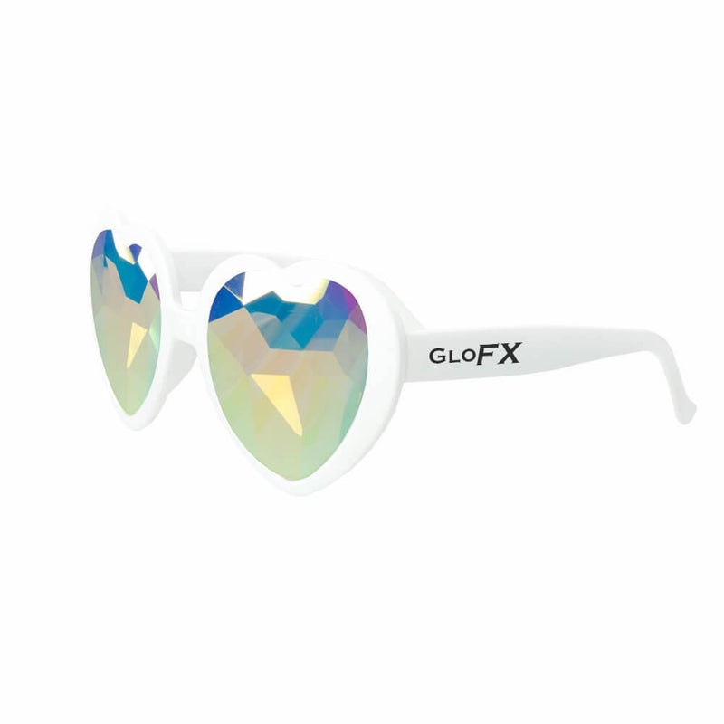 GloFX White Heart Shaped Kaleidoscope Glasses  Festival Rave EDM Concert Effect Plur White - Image 3