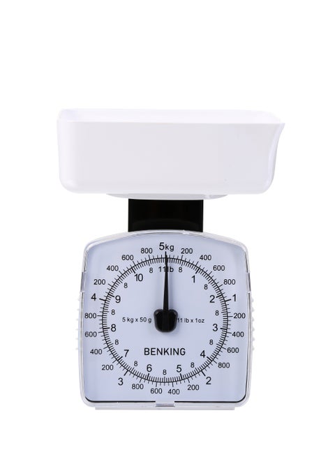Retro Style Analog Kitchen Scale with 1 Bowl Plastic Shell Mechanical Weighing Scale Weighs Up To 5Kg (White)
