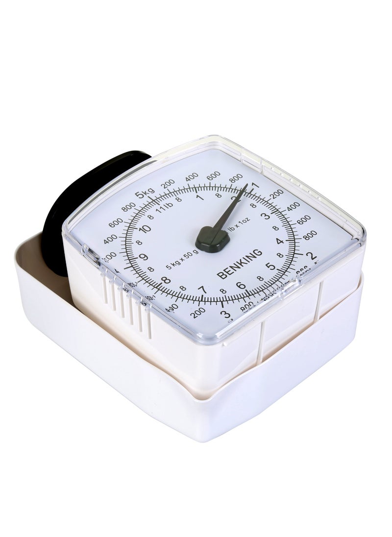 BENKING - Retro Style Analog Kitchen Scale with 1 Bowl Plastic Shell Mechanical Weighing Scale Weighs Up To 5Kg (White) - Image 1
