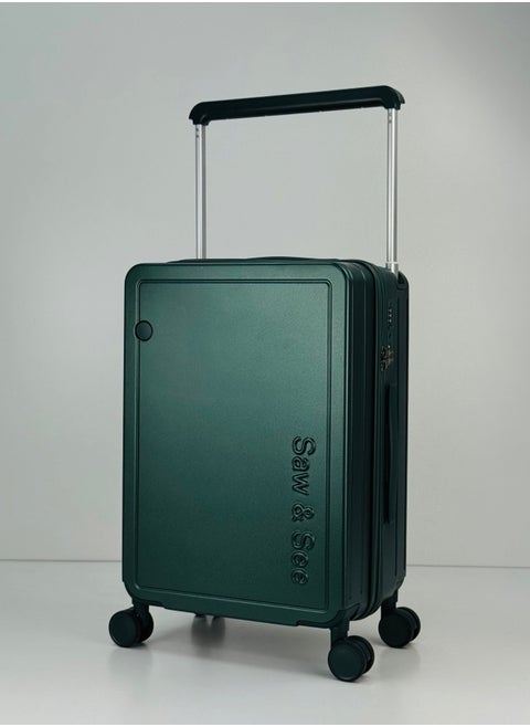 Carry On Luggage Wide Handle Luxury Design Rolling Travel Suitcase, TSA Approved combination Lock, PC Hardside with Cup Holder and 4 Double Spinner Wheels, 20 inch - DARK GREEN