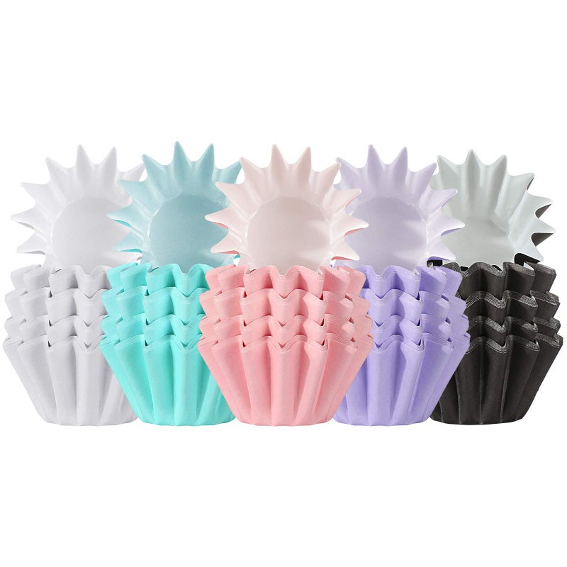 Patelai 200 Count Mini Wave Cupcake Liners Flared Cupcake Baking Cups Wrappers Paper Greaseproof Brioche Mold Odorless Muffin Liners Wraps Muffin Case Trays for Party Decorations Colorful