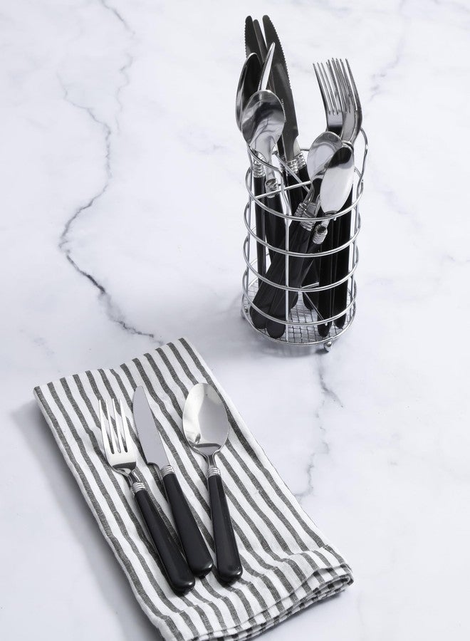 Gibson Home Sensations 16-Piece Stainless Steel Flatware Set with Metal Caddy - Includes Knives, Forks, Large & Small Spoons - Durable, Dishwasher Safe Silverware for Everyday Dining (Black) - Image 2