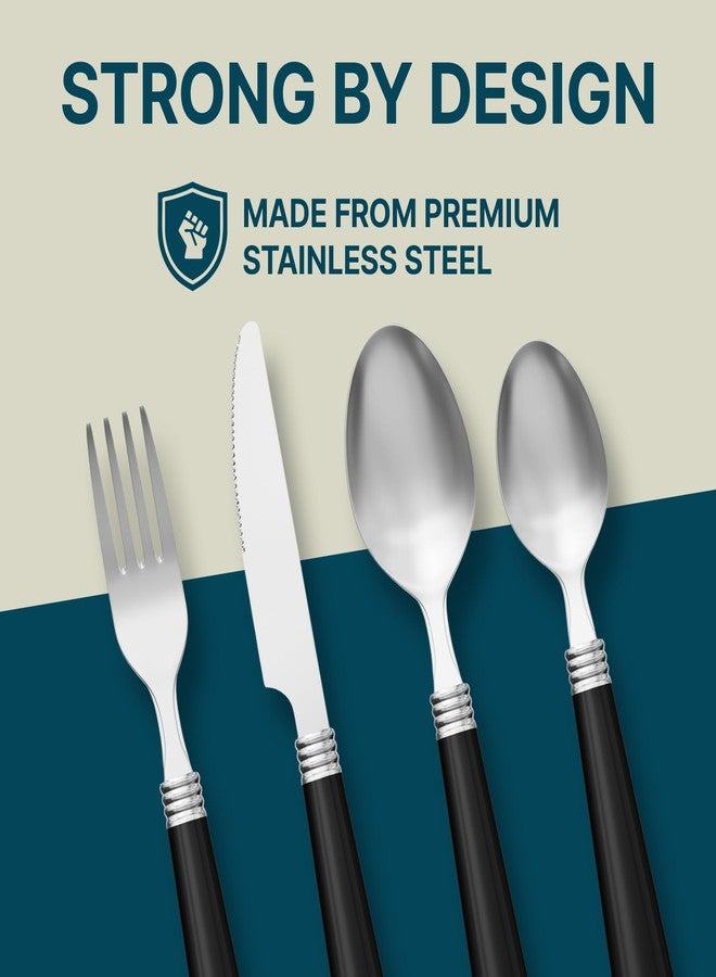 Gibson Home Sensations 16-Piece Stainless Steel Flatware Set with Metal Caddy - Includes Knives, Forks, Large & Small Spoons - Durable, Dishwasher Safe Silverware for Everyday Dining (Black) - Image 4