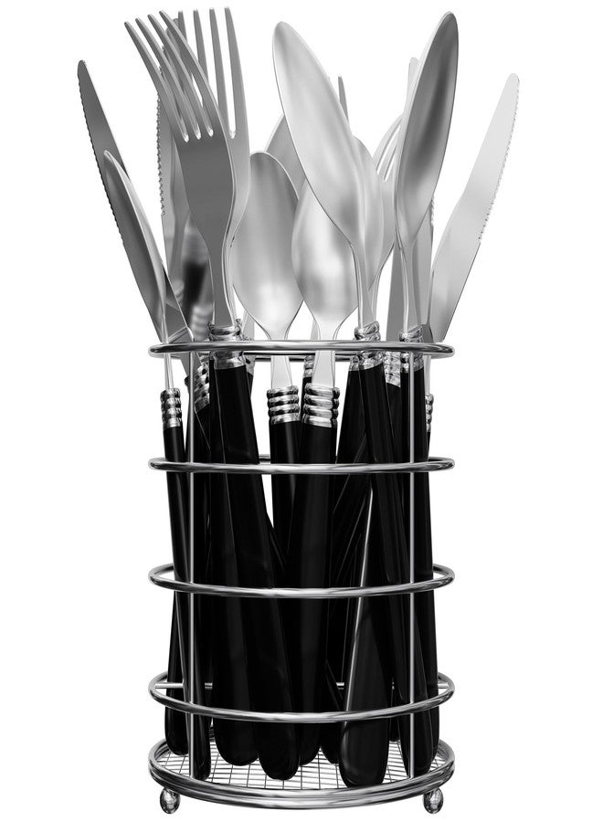 Gibson Home Sensations 16-Piece Stainless Steel Flatware Set with Metal Caddy - Includes Knives, Forks, Large & Small Spoons - Durable, Dishwasher Safe Silverware for Everyday Dining (Black) - Image 1