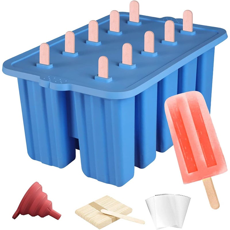 Silicone Popsicles MoldsPopcylce MoldsFood Grade Reusable Popsicle Molds for KidsHomemade Popsicles MoldsIce Cream MoldIce Pop Molds Maker with Popsicle StickPopsicle BagFunnel Blue