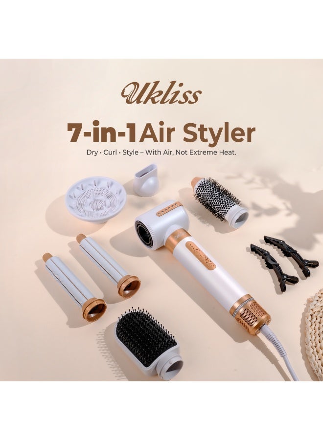 UKLISS 7-in-1 Ionic Ceramic Hair Dryer Brush, 1400W Salon Professional High-Speed Blow Dryer with 3 Heat & 3 Speed Settings, Fast Drying / Quick Styling, Multi Hair Styler for Curling, Volumizing & Straightening, for Women Gift - Image 2