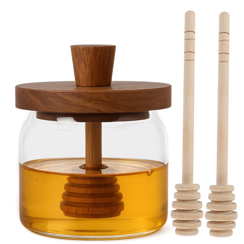 Loscarol 12 oz Honey Pot with Dipper and Lid - Glass Honey Jar with Wooden Honey Dippers Stick Set, Wide Mouth Storage Honey Containers - Syrup Dispenser for Home Kitchen - Image 1