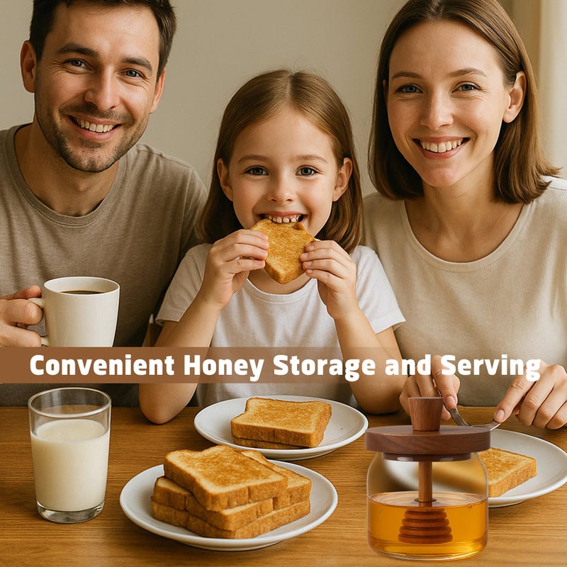 Loscarol 12 oz Honey Pot with Dipper and Lid - Glass Honey Jar with Wooden Honey Dippers Stick Set, Wide Mouth Storage Honey Containers - Syrup Dispenser for Home Kitchen - Image 3