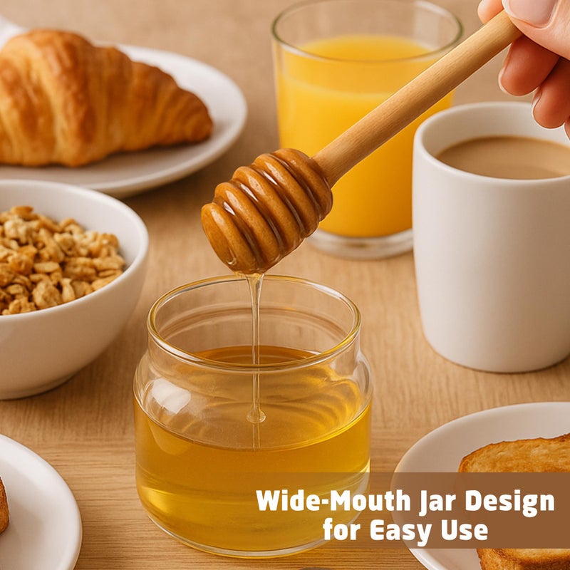 Loscarol 12 oz Honey Pot with Dipper and Lid - Glass Honey Jar with Wooden Honey Dippers Stick Set, Wide Mouth Storage Honey Containers - Syrup Dispenser for Home Kitchen - Image 2