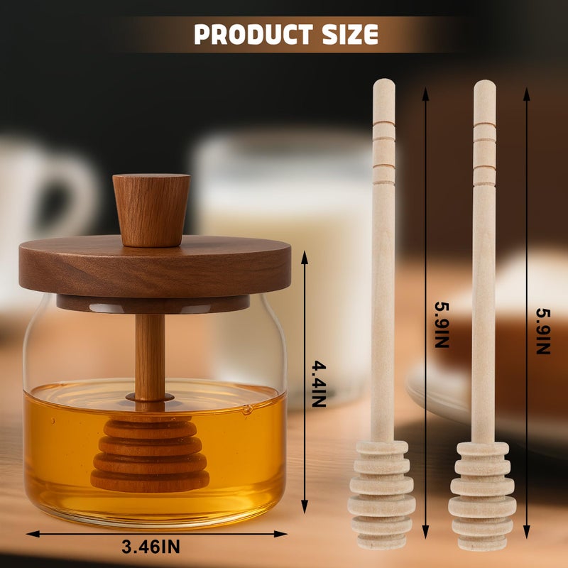 Loscarol 12 oz Honey Pot with Dipper and Lid - Glass Honey Jar with Wooden Honey Dippers Stick Set, Wide Mouth Storage Honey Containers - Syrup Dispenser for Home Kitchen - Image 4