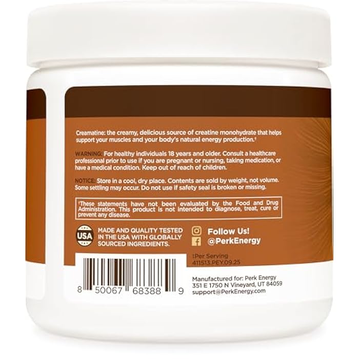 Perk Creamatine (Caramel Macchiato) 30 Servings - Flavored Creatine Monohydrate, 5g of Creatine per Serving, Naturally Sweetened, Zero Sugar, Gluten-Free, Soy-Free - Image 3