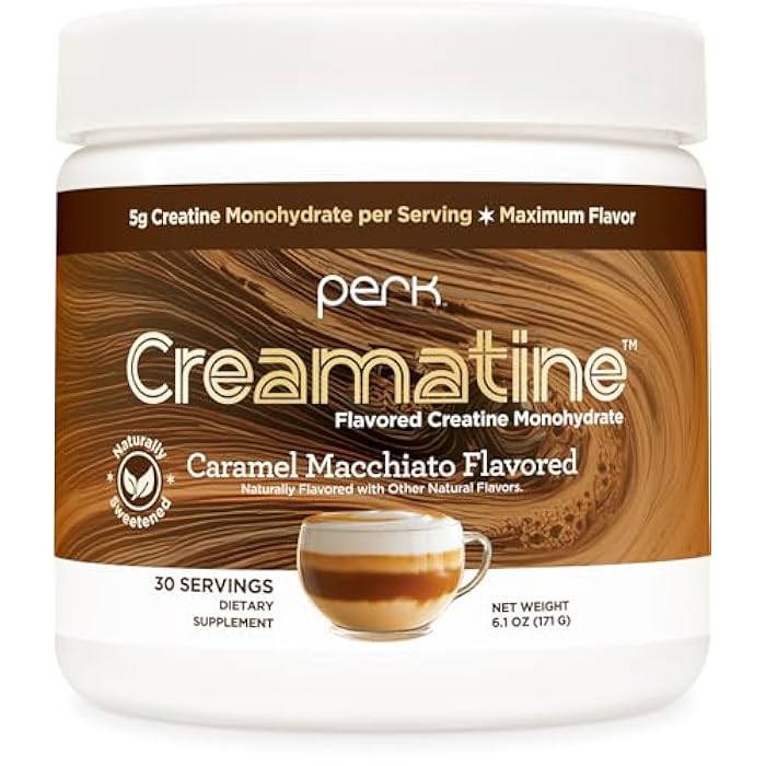 Perk Creamatine (Caramel Macchiato) 30 Servings - Flavored Creatine Monohydrate, 5g of Creatine per Serving, Naturally Sweetened, Zero Sugar, Gluten-Free, Soy-Free - Image 1