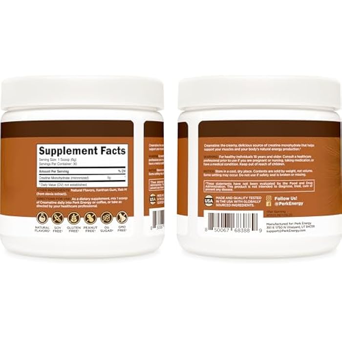 Perk Creamatine (Caramel Macchiato) 30 Servings - Flavored Creatine Monohydrate, 5g of Creatine per Serving, Naturally Sweetened, Zero Sugar, Gluten-Free, Soy-Free - Image 5
