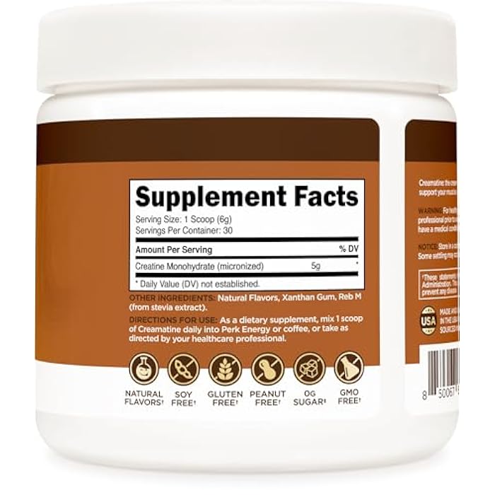 Perk Creamatine (Caramel Macchiato) 30 Servings - Flavored Creatine Monohydrate, 5g of Creatine per Serving, Naturally Sweetened, Zero Sugar, Gluten-Free, Soy-Free - Image 4