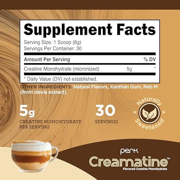 Perk Creamatine (Caramel Macchiato) 30 Servings - Flavored Creatine Monohydrate, 5g of Creatine per Serving, Naturally Sweetened, Zero Sugar, Gluten-Free, Soy-Free - Image 2