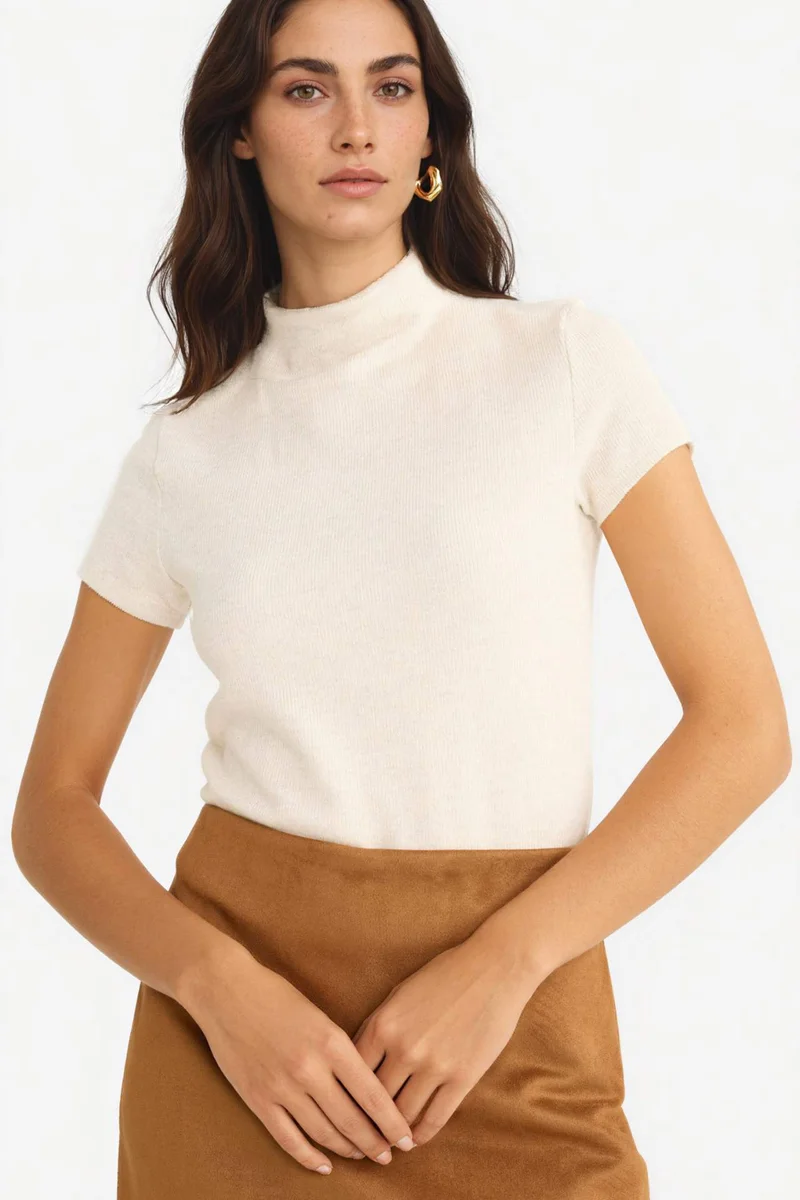 ديفاكتو Slim Fit Half Turtleneck Short Sleeve T-Shirt
